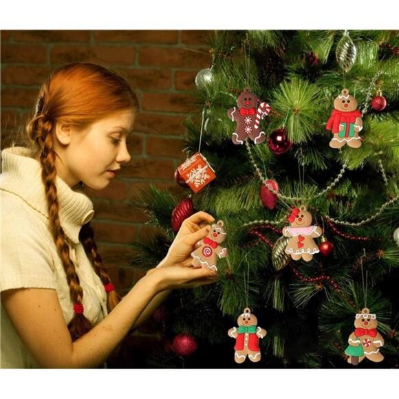 12pcs Gingerbread Man Assorted Plastic Ornaments for Christmas Tree - Picture 3 of 7